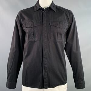 LES DEUX Size L Black Cotton Snaps Two Pockets Long Sleeve Shirt